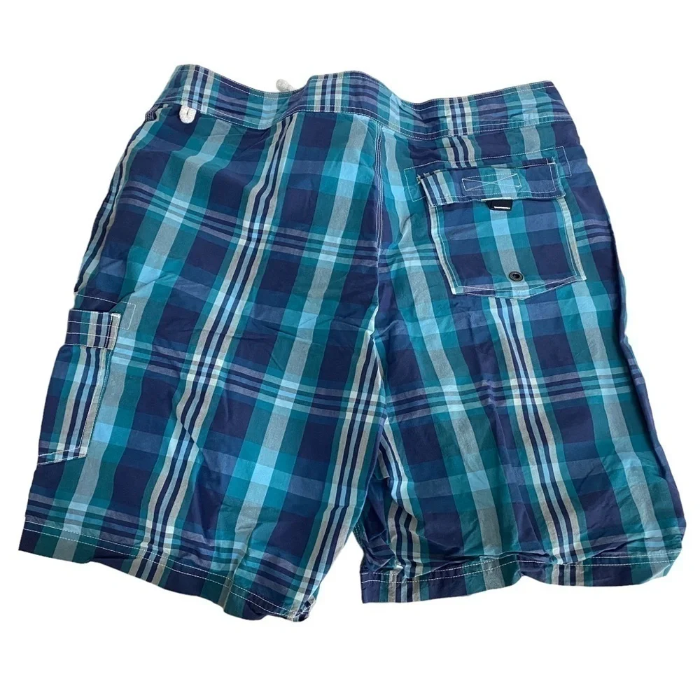 J. CREW Board Shorts Size 33 Mens Swimwear Blue Plaid Swim Trunks